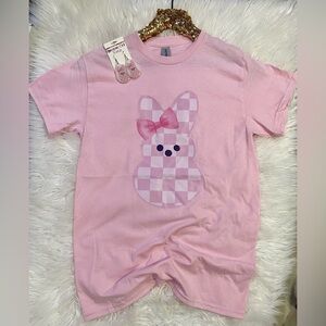 BRAND NEW WITH TAGS Pink Checkered Bunny Bow Tee